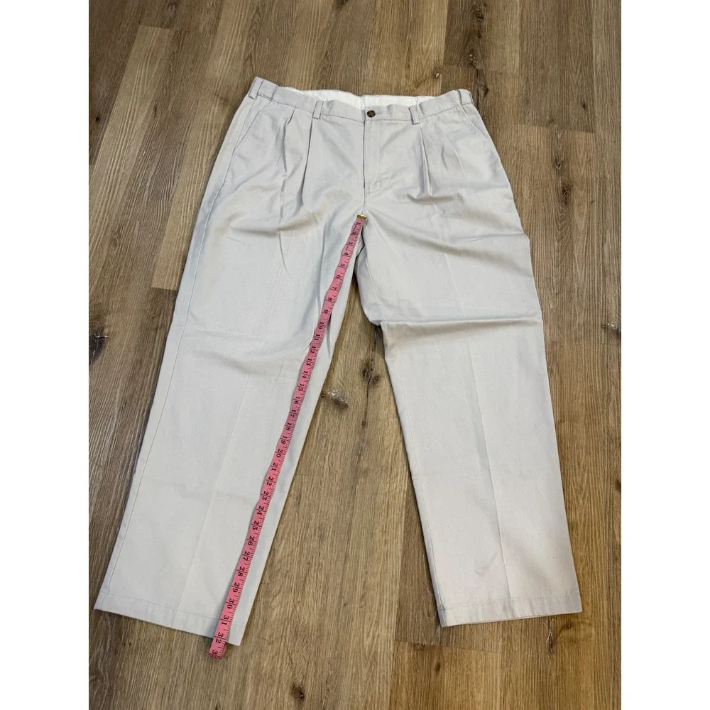 LL Bean Old Money Comfort Waist Pleated Chino Pants Mens 40x32 Khaki Cotton